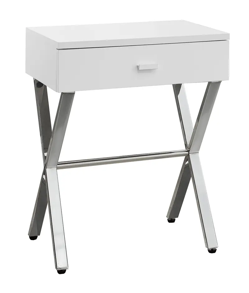 White Finish and Chrome Metal Accent Table By Homeroots