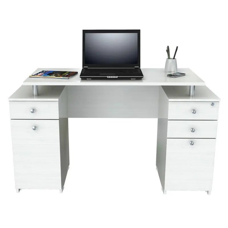 White Finish Wood Computer Desk with Four Drawers By Homeroots