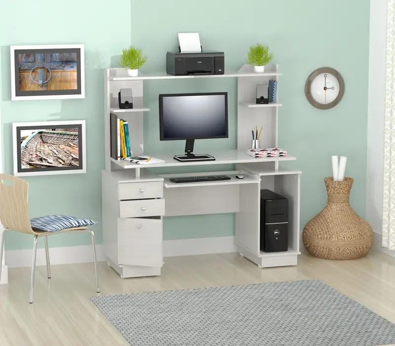 White Finish Wood Computer Desk with Hutch By Homeroots