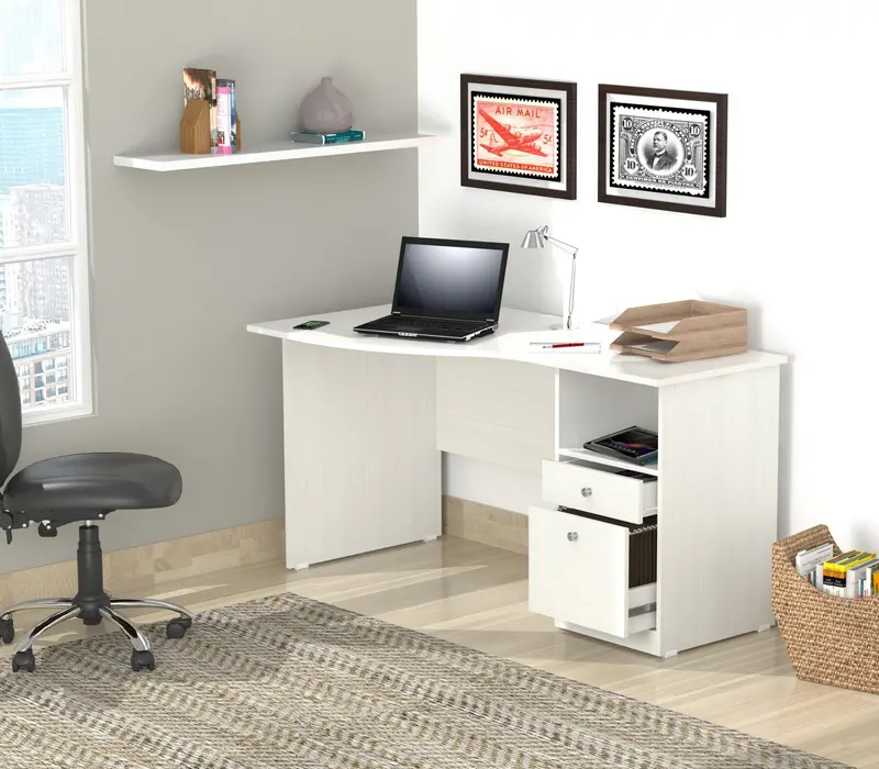 White Finish Wood Curved Top Writing Desk By Homeroots