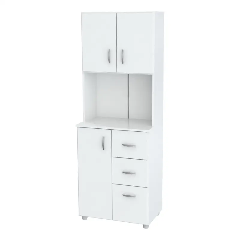 White Finish Wood High Low Full Size Microwave Cabinet By Homeroots