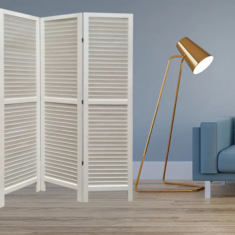 White Finish Wood Shutter 3 Panel Room Divider Screen By Homeroots