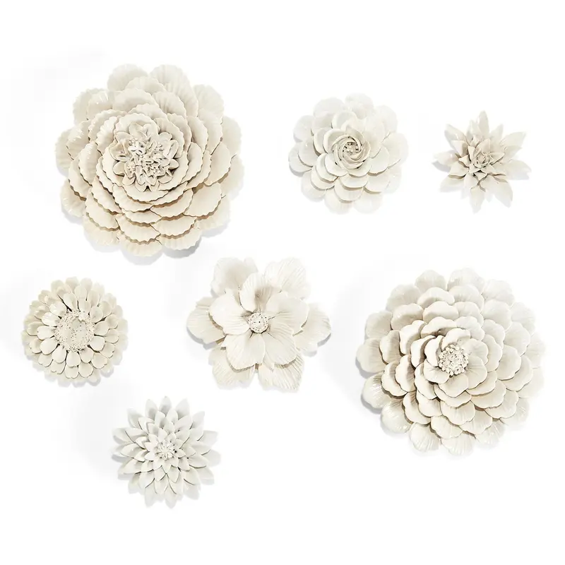 White Garden Flower Wall Sculptures Set Of 14 By Tozai Home