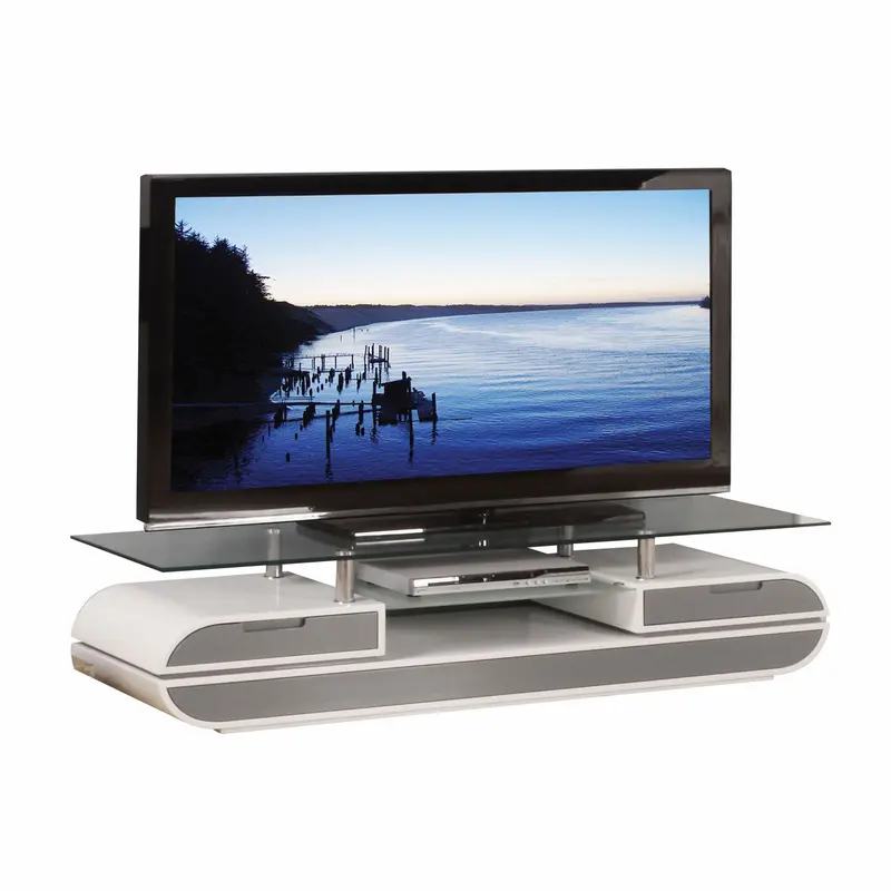 White Gray Wood Glass Metal Veneer TV Stand By Homeroots