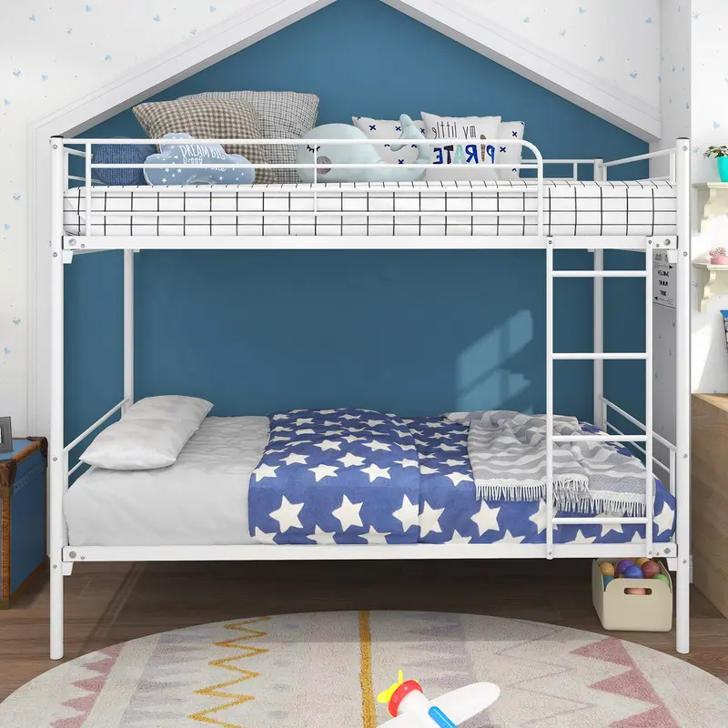 White Heavy Duty Twin Over Full Metal Bunk Bed By Homeroots