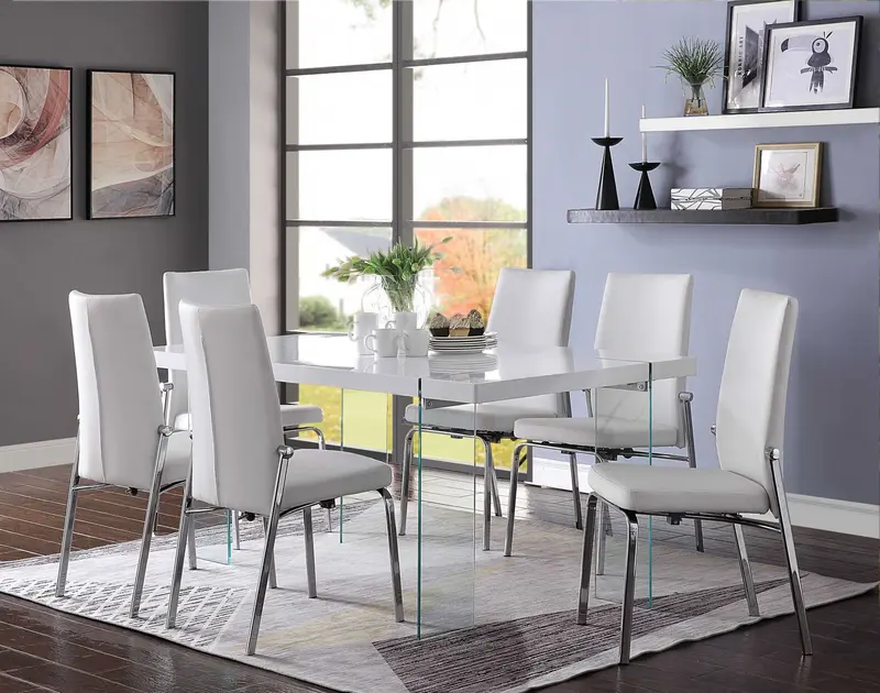 White High Gloss Clear Glass Dining Table By Homeroots