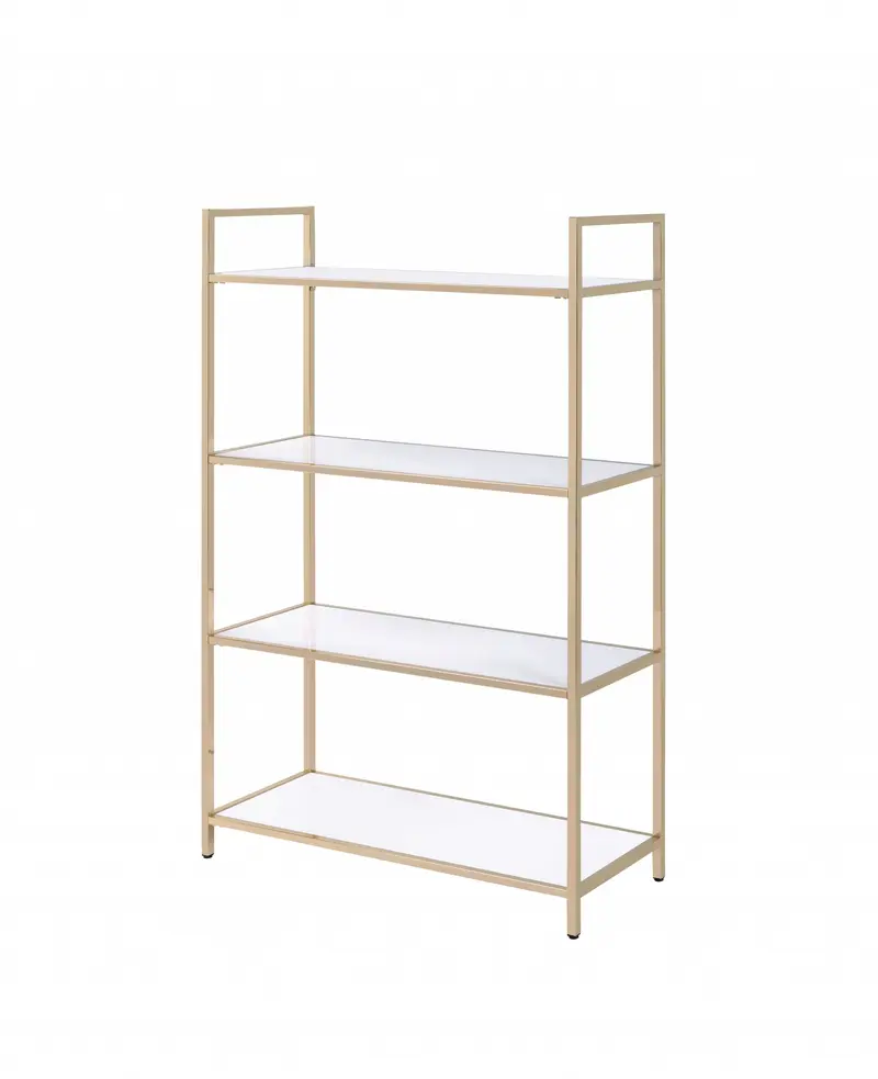 White High Gloss Gold Metal Wood Bookshelf By Homeroots