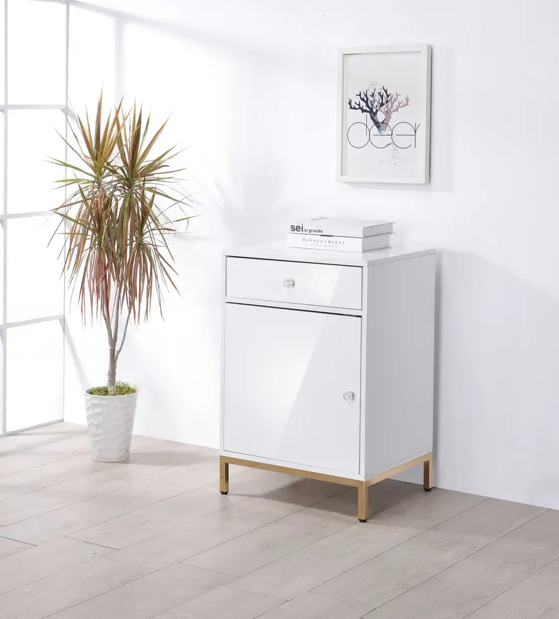 White High Gloss Gold Metal Wood Cabinet By Homeroots