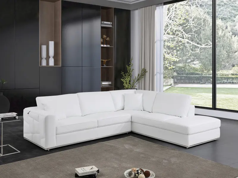 White Italian Leather Reclining L Shaped Two Piece Corner Sectional By Homeroots