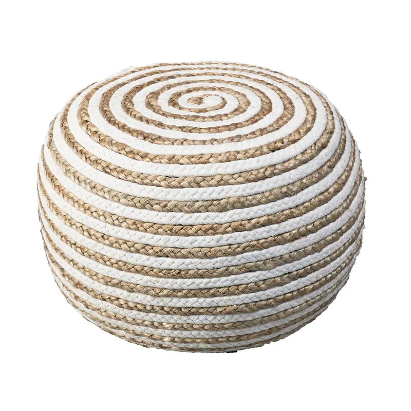 White Jute Ottoman By Homeroots