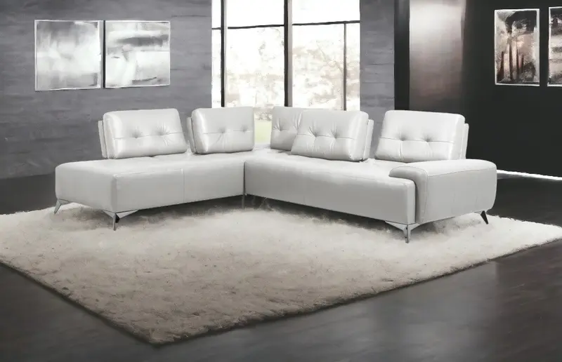 White Leather L Shaped Two Piece Seating Component By Homeroots