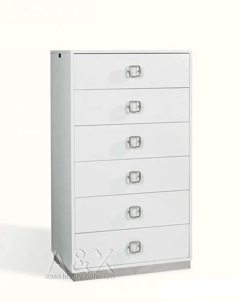 White Manufactured Wood + Solid Wood Stainless Steel Six Drawer Chest By Homeroots