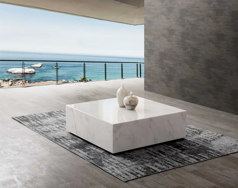 White Marble Coffee Table with Casters By Homeroots