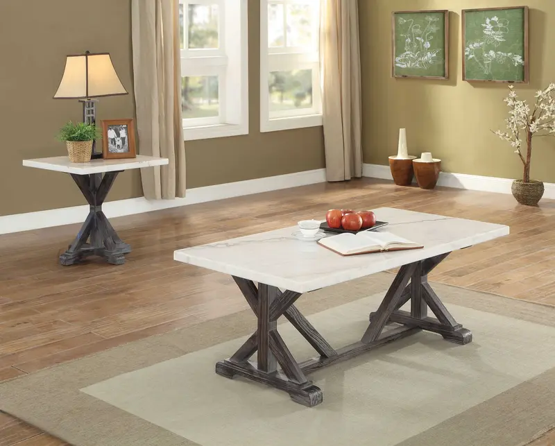 White Marble Weathered Espresso Wood End Table By Homeroots