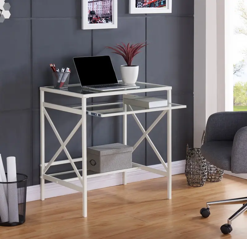 White Metal and Glass Compact Desk By Homeroots