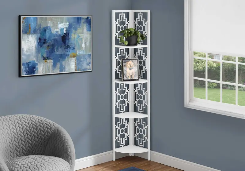 White Metal Corner Etagere Bookcase By Homeroots