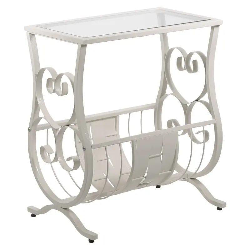 White Metal Tempered Glass Accent Table By Homeroots