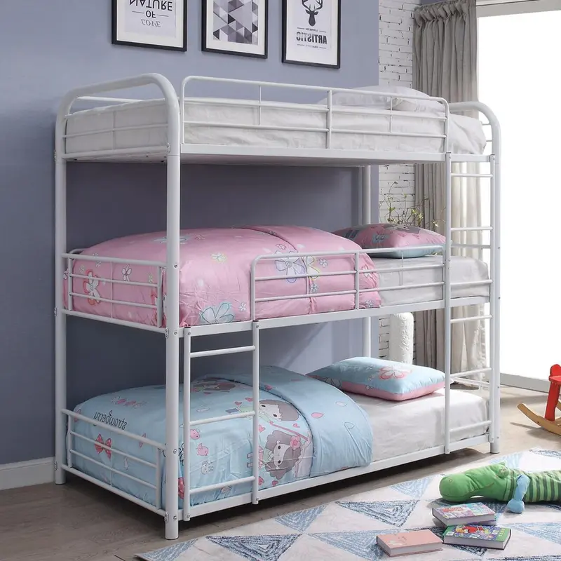 White Metal Triple Bunk Bed - Twin By Homeroots