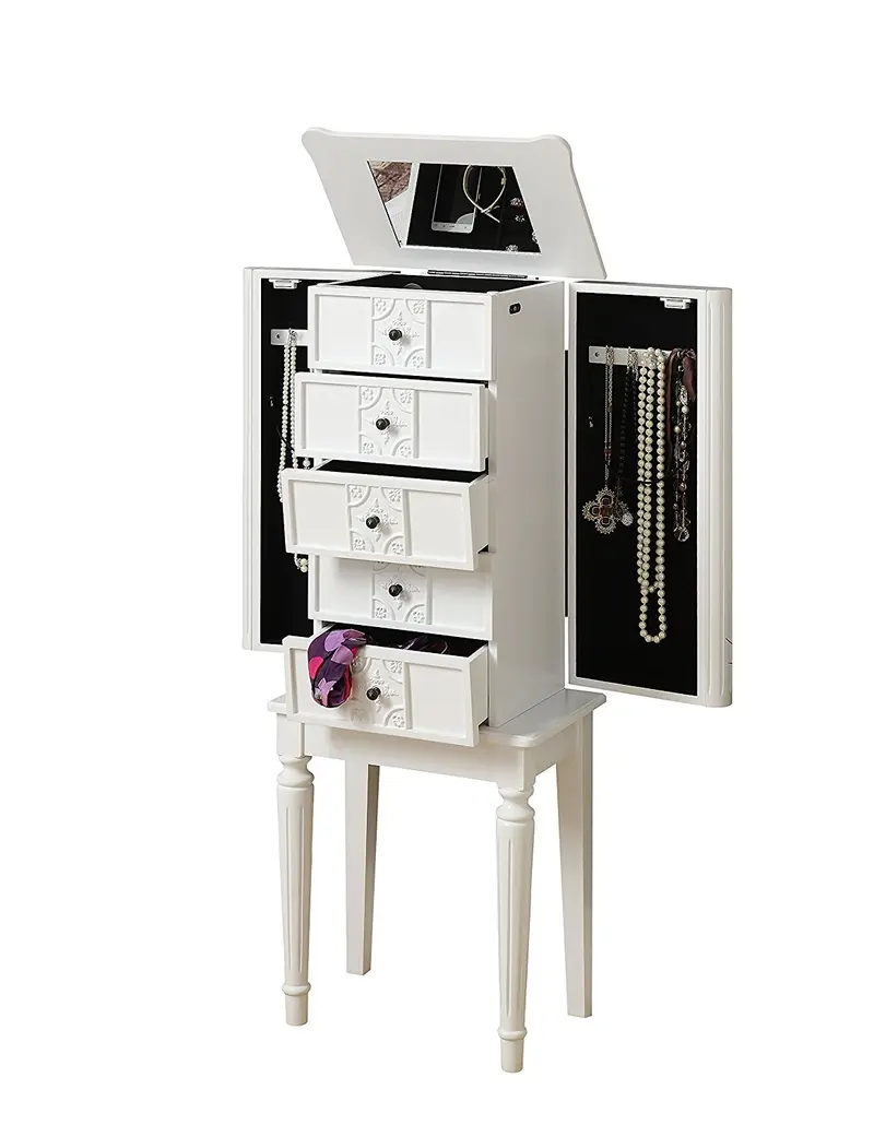 White Mirror Jewelry Armoire By Homeroots