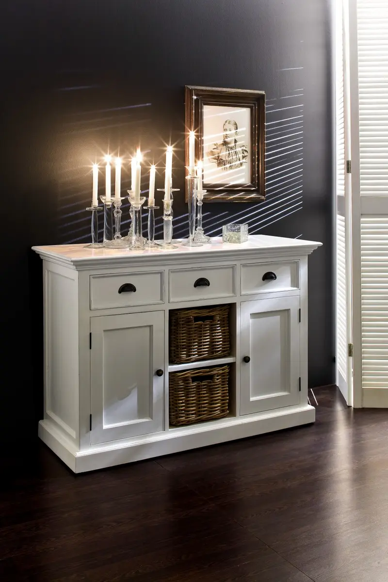 White Modern Farmhouse Large Accent Cabinet With Baskets By Homeroots