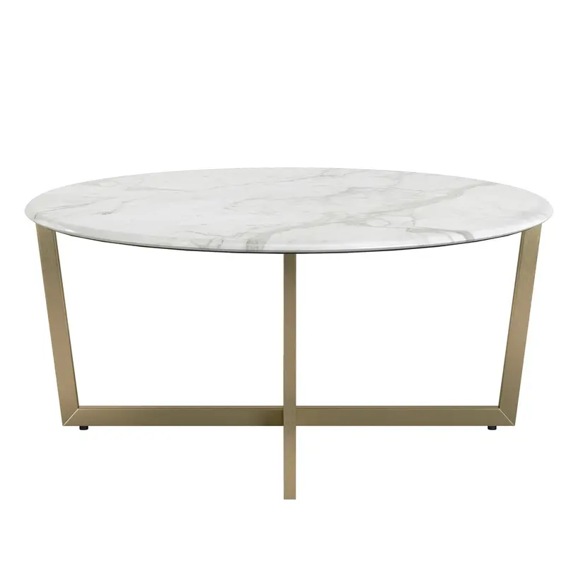 White on Gold Faux Marble Round Coffee Table By Homeroots