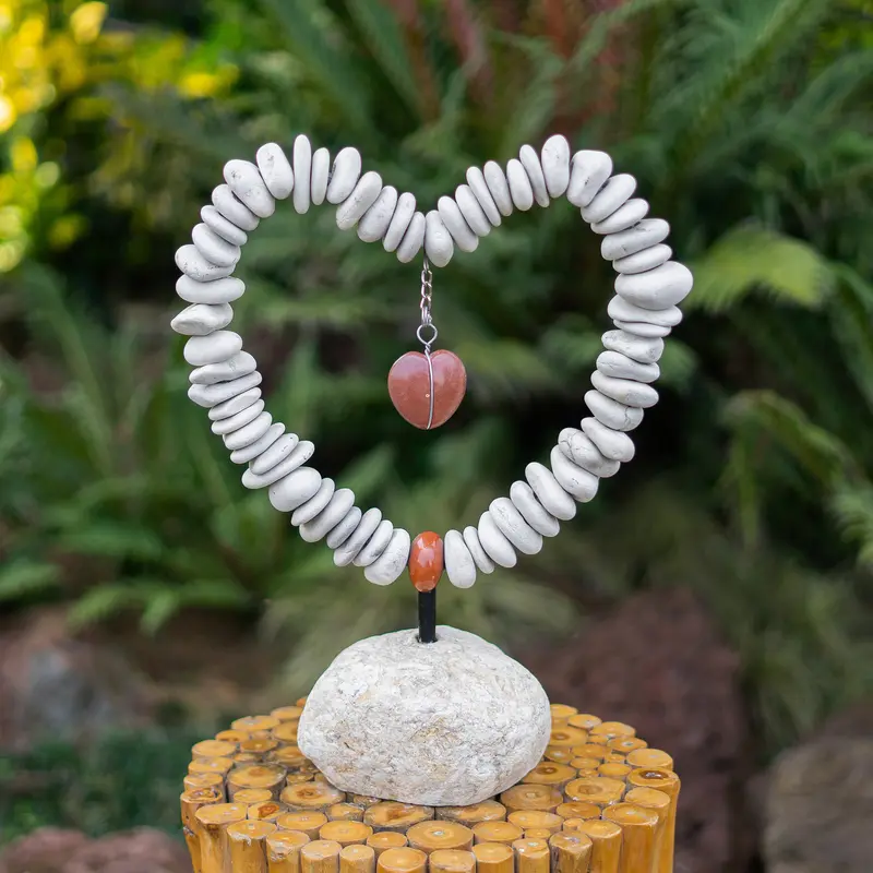 White Pebble Heart Stand Set of 2 By Garden Age Supply