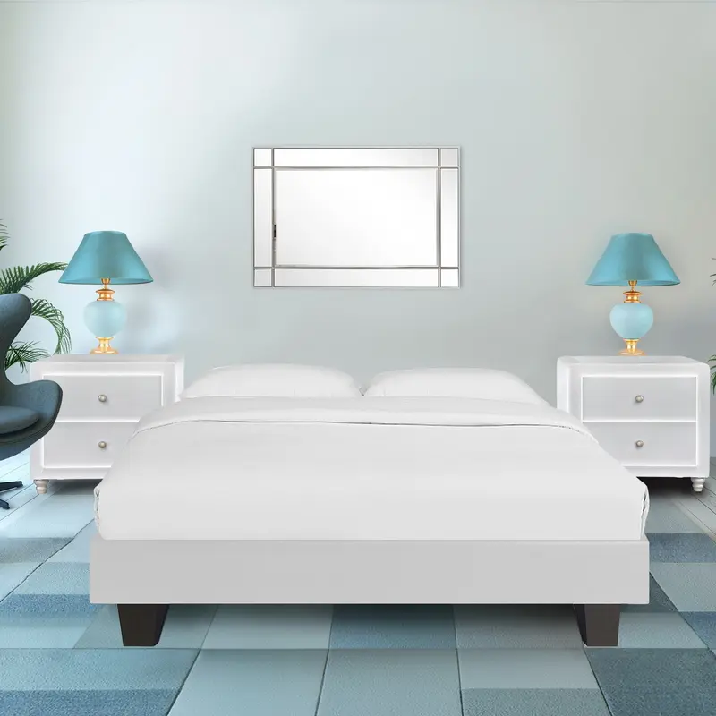 White Platform Queen Bed With Two Nightstands By Homeroots - 397011