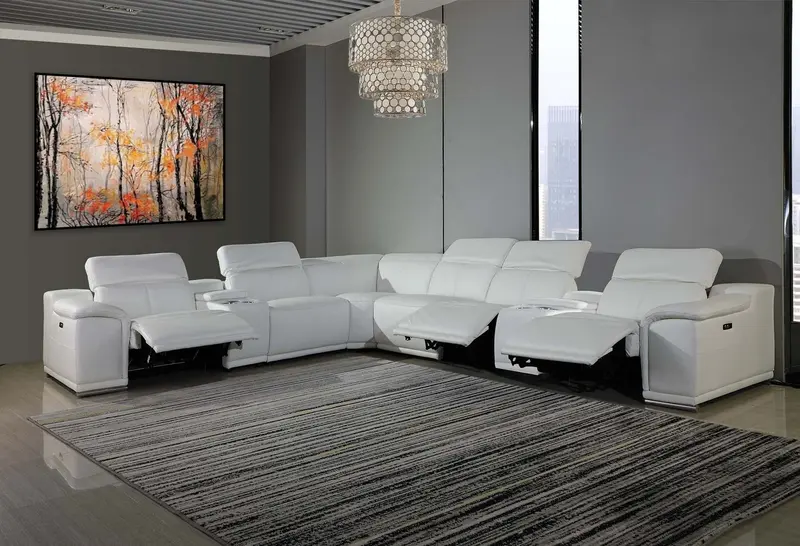 White Power Reclining 8PC Sectional By Homeroots - 366364