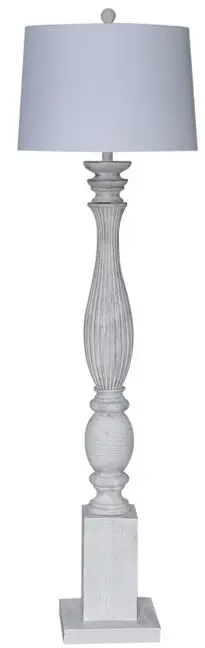 White Resin Floor Lamp With White Fabric Drum Shade By Homeroots