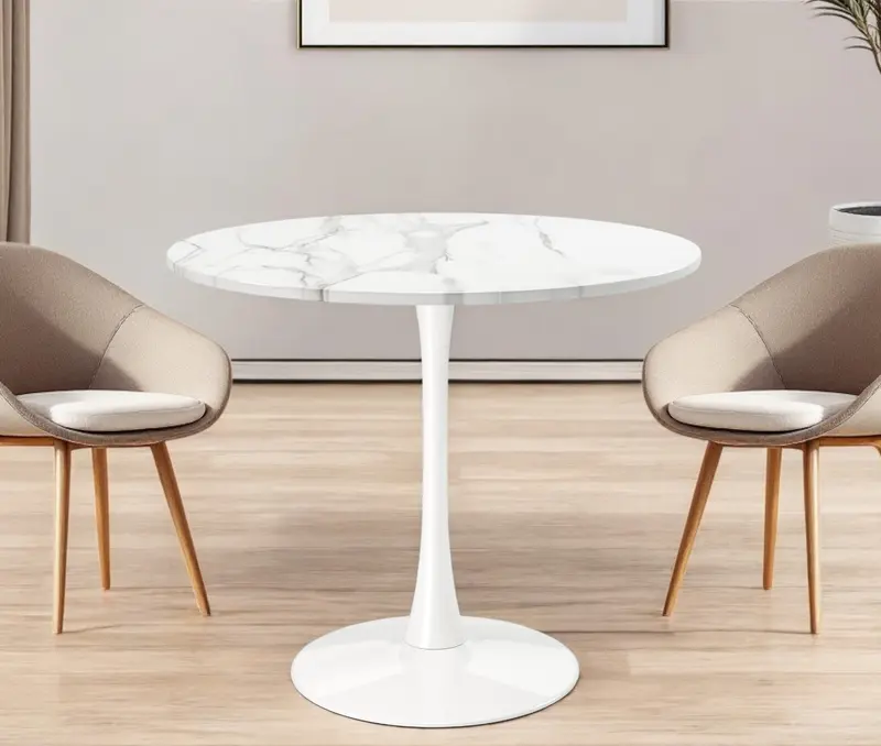 White Rounded Metal Pedestal Base Dining Table By Homeroots