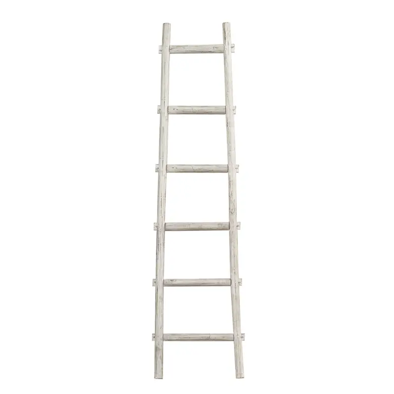 White Rustic Six Step Wood Ladder Shelf By Homeroots