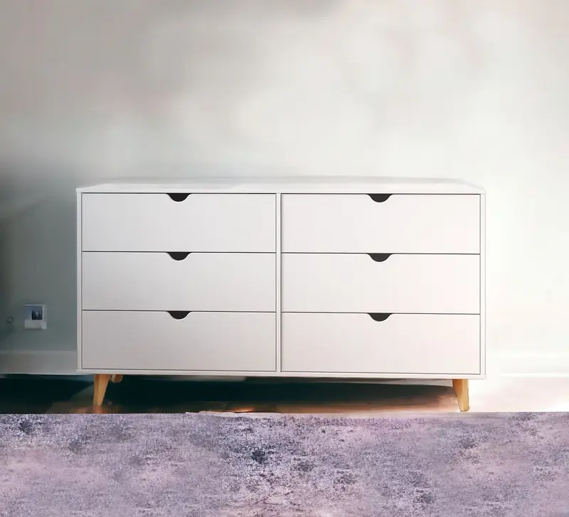 White Scoop Handle Six Drawer Double Dresser By Homeroots