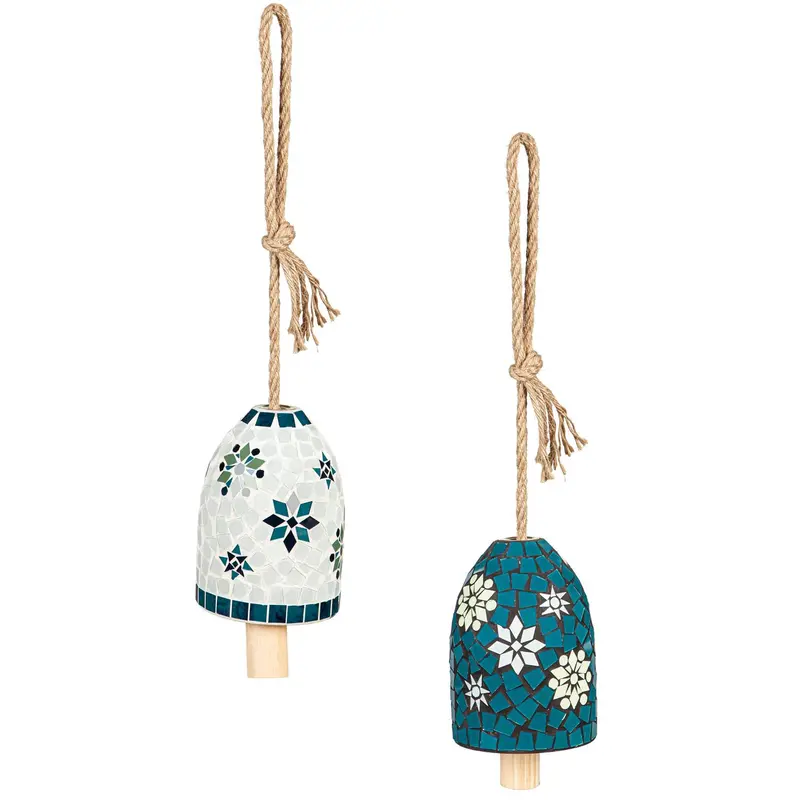 White Snowflake & Blue Snowflake Mosaic Glass Bell
