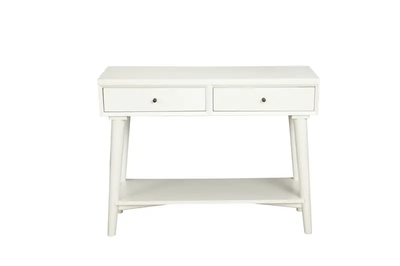 White Solid Wood Console Table With Shelves And Drawers By Homeroots