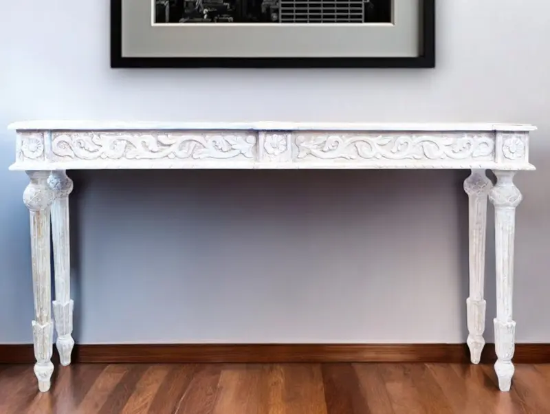 White Solid Wood Distressed Console Table By Homeroots