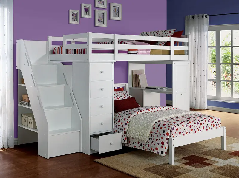 White Solid Wood Loft Bed And Bookshelf Ladder By Homeroots