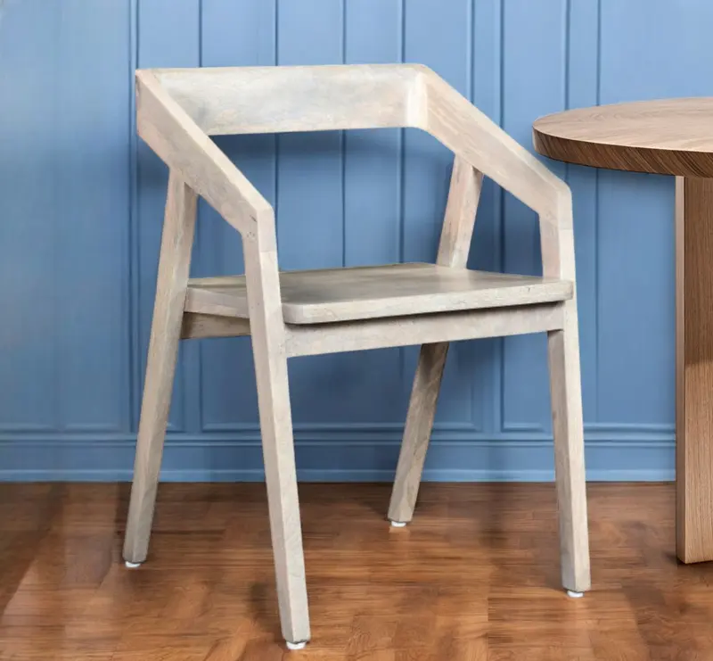 White Solid Wood Open Back Dining Arm Chair By Homeroots