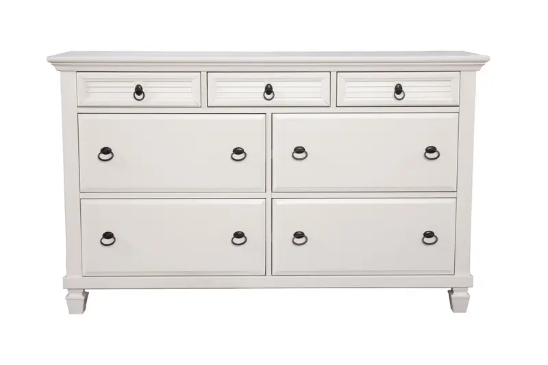 White Solid Wood Seven Drawer Double Dresser By Homeroots