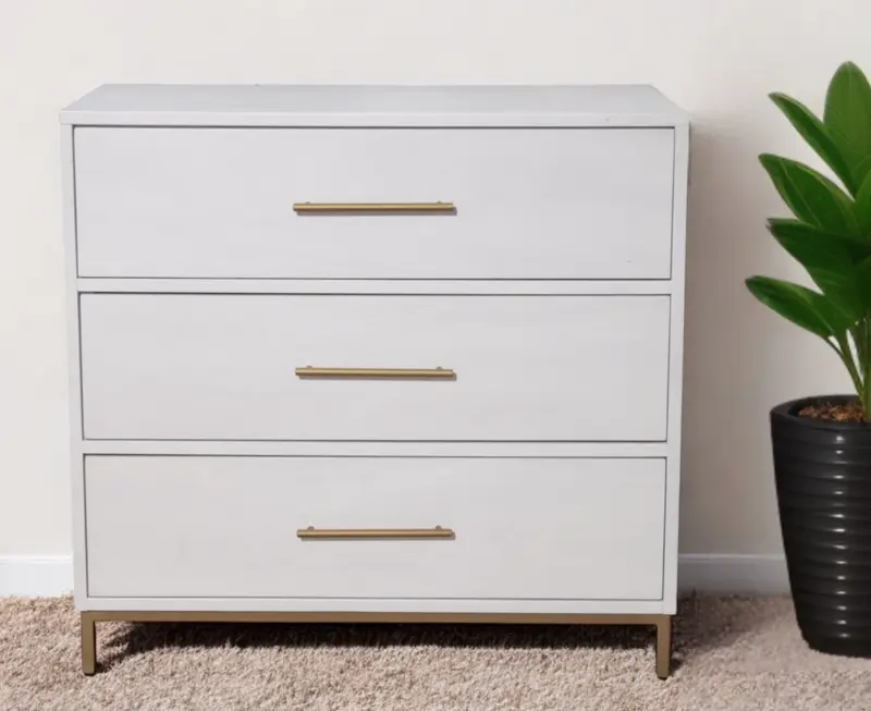 White Solid Wood Three Drawer Chest By Homeroots