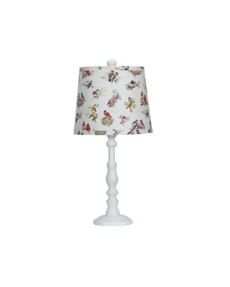 White Traditional Table Lamp with Birds Printed Shade By Homeroots