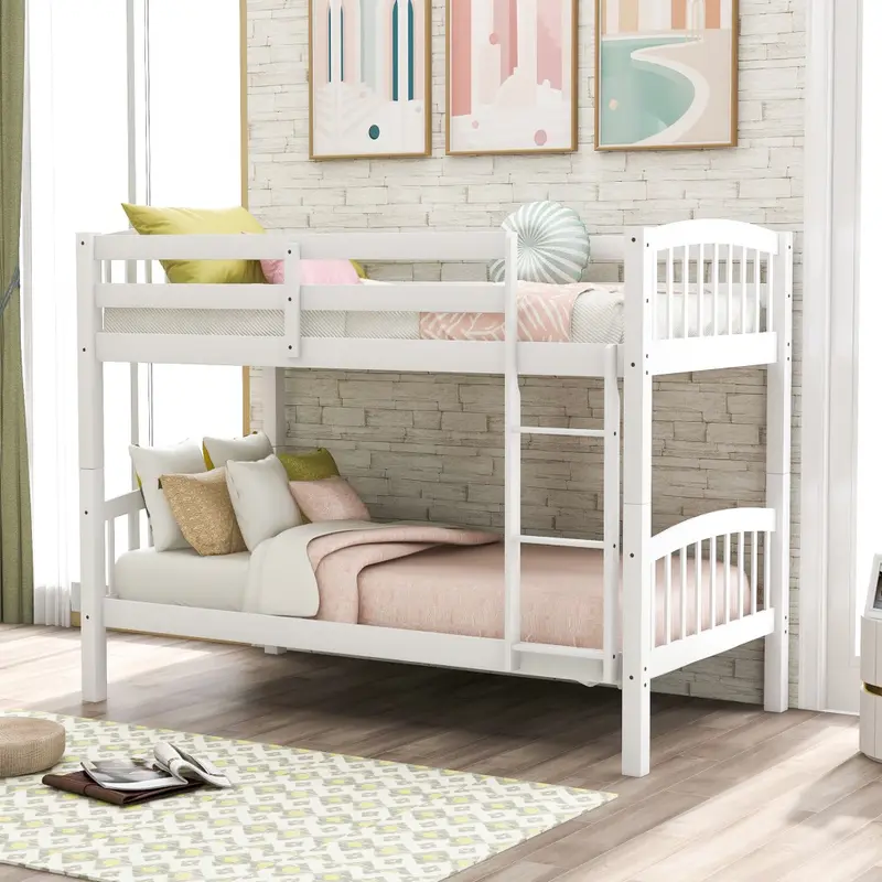 White Twin Over Twin Bunk Bed By Homeroots