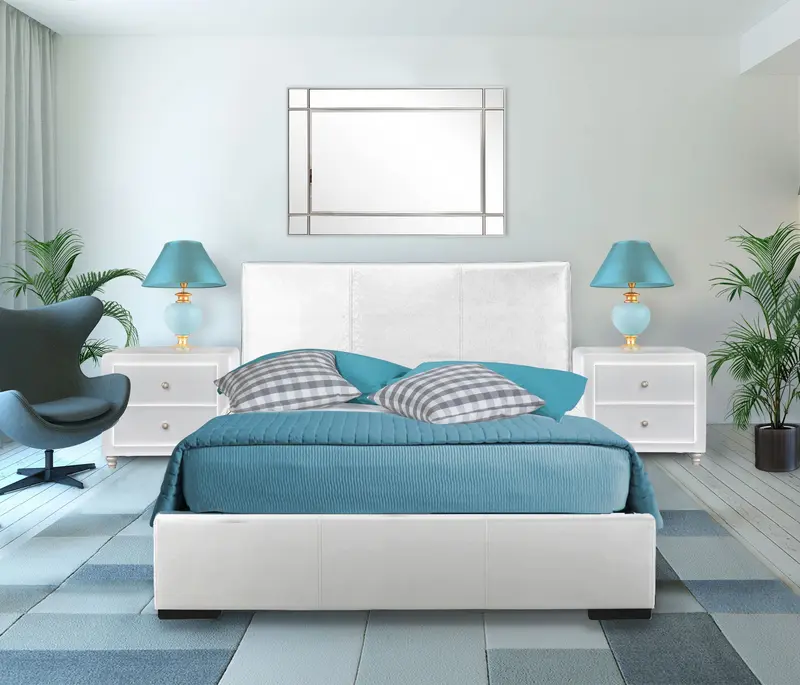 White Upholstered Platform Queen Bed With Two Nightstands By Homeroots