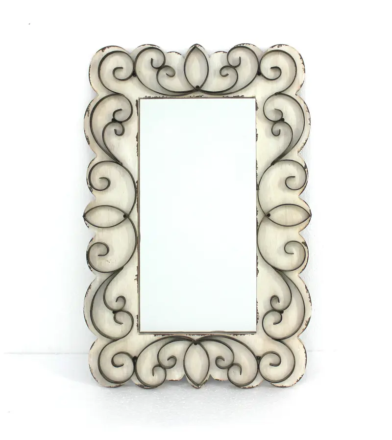 White Vintage Decorative Wood & Metal Wall Mirror By Homeroots