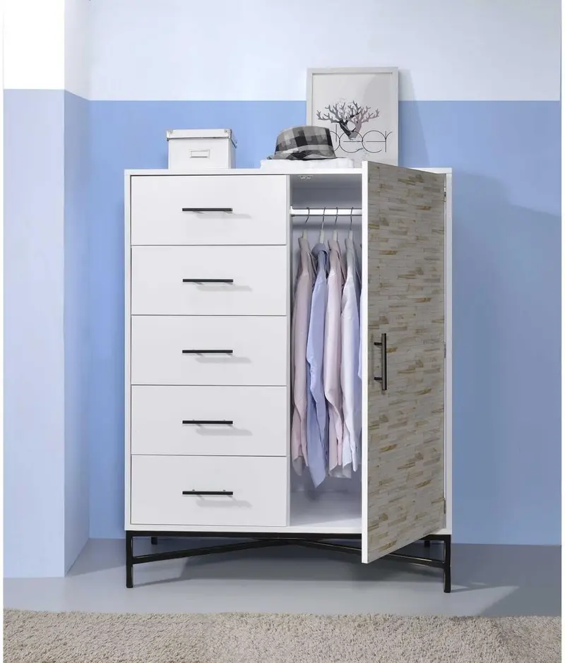 White Weathered Wood Pattern Wardrobe By Homeroots