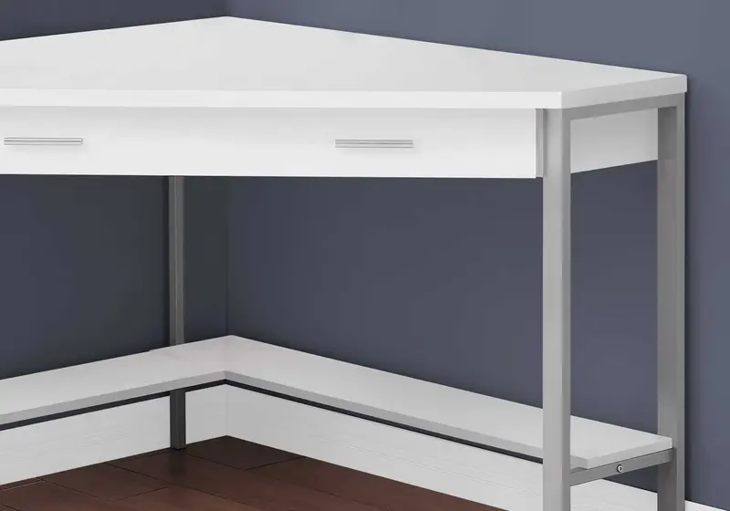 White with Silver Metal Computer Desk By Homeroots