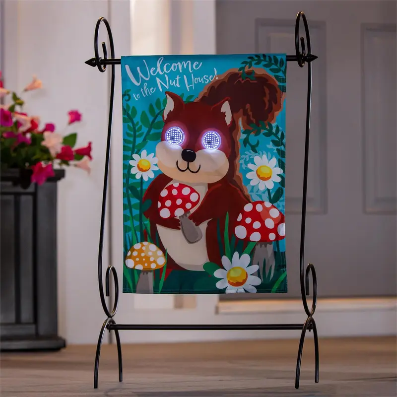 Winky Blinky Nutty Squirrel Applique Lighted Garden Flag