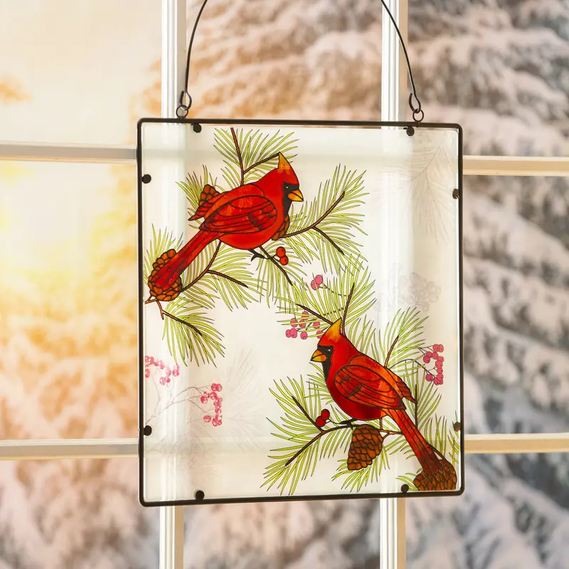 Winter Cardinal Stained Glass Wall Art