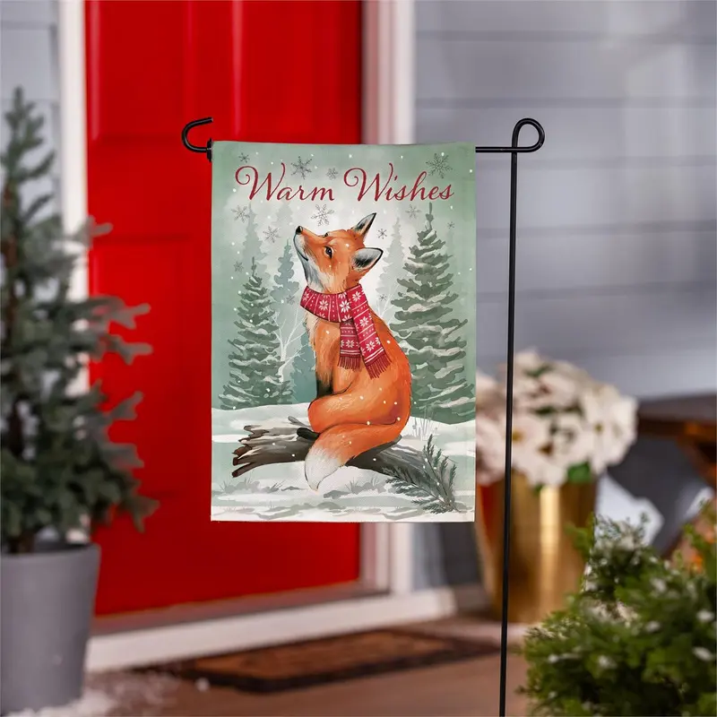 Winter Grove Fox Burlap Flag Garden