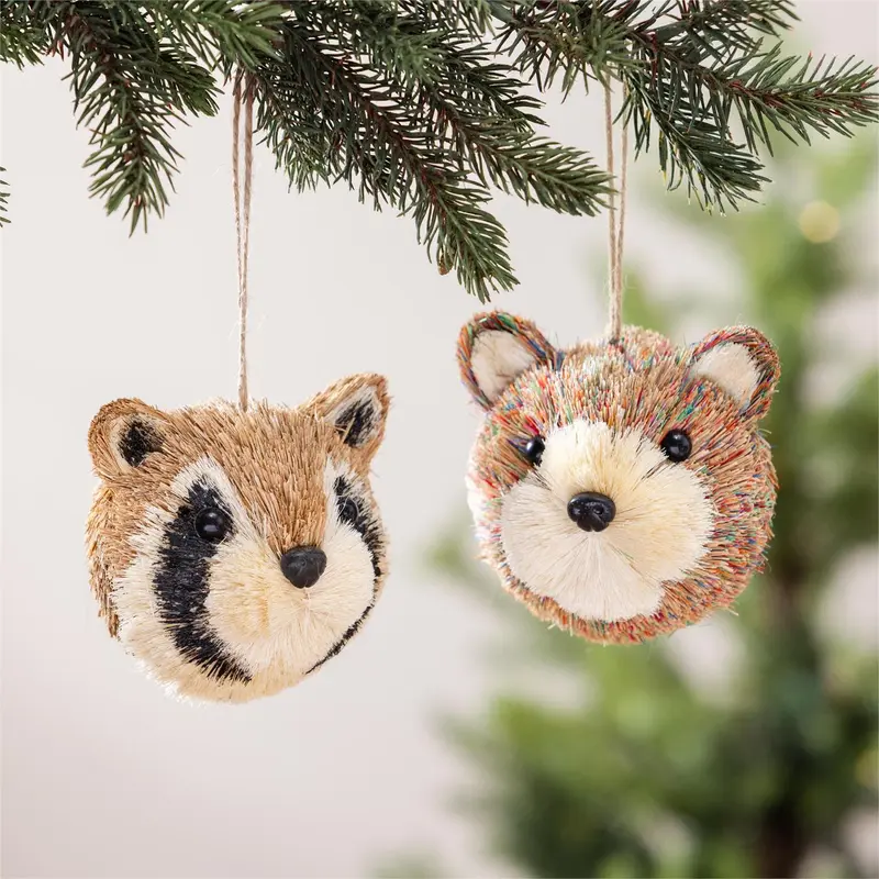 Winter Grove Ornament Natural Fiber Animal Face, 4", Asst of 2