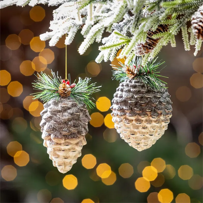 Winter Grove Ornament Pine Cone Glass, Asst, 5.25"H